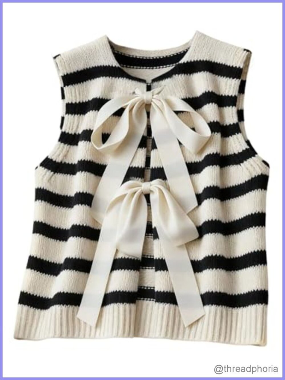 Striped Sleeveless Knit Sweater Vest with Bow Back